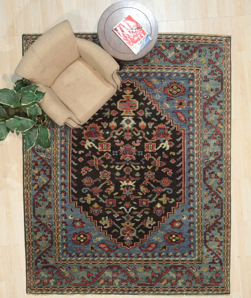 EORC Green Hand Knotted Wool Knot Rug, 7'6x9'6
