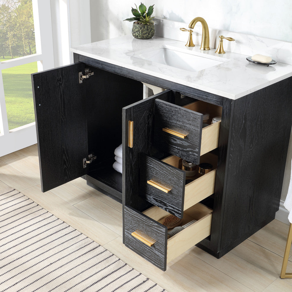 Altair Gazsi Black Oak Bathroom Vanity Set, 42", With Mirror