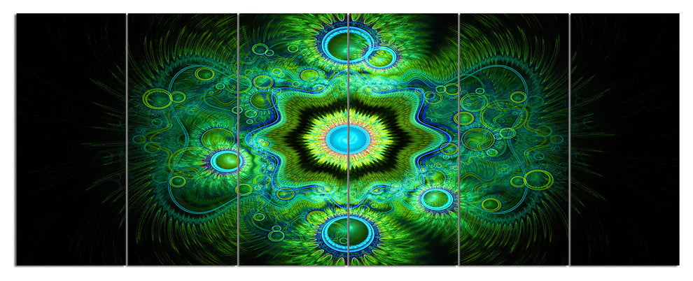 Cabalistic Bright Green Texture, Abstract Canvas Art Print, 70"x28", 6 Panels