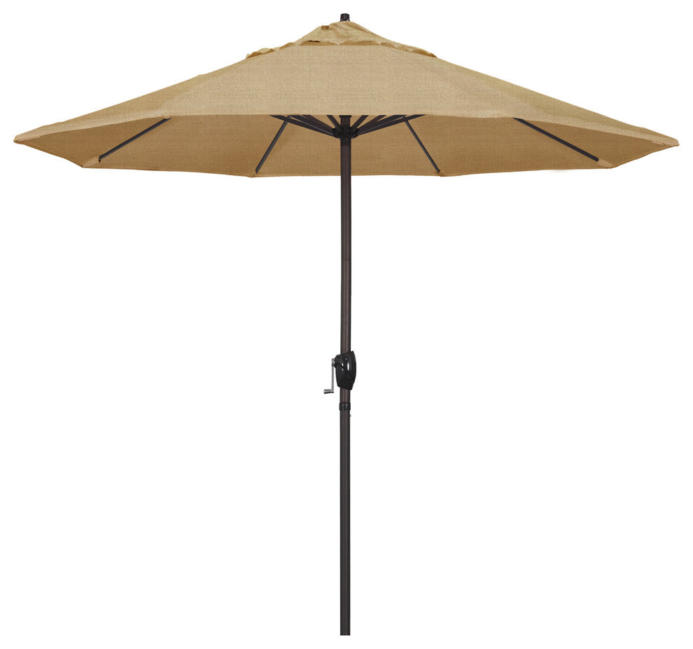 9' Bronze Auto-tilt Crank Lift Aluminum Umbrella, Olefin, Woven Sesame