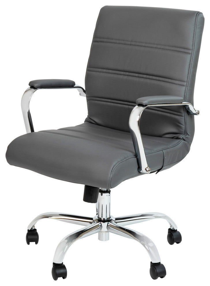 Mid-Back Executive Swivel Office Chair with Metal Frame and Arms, Gray Leatherso