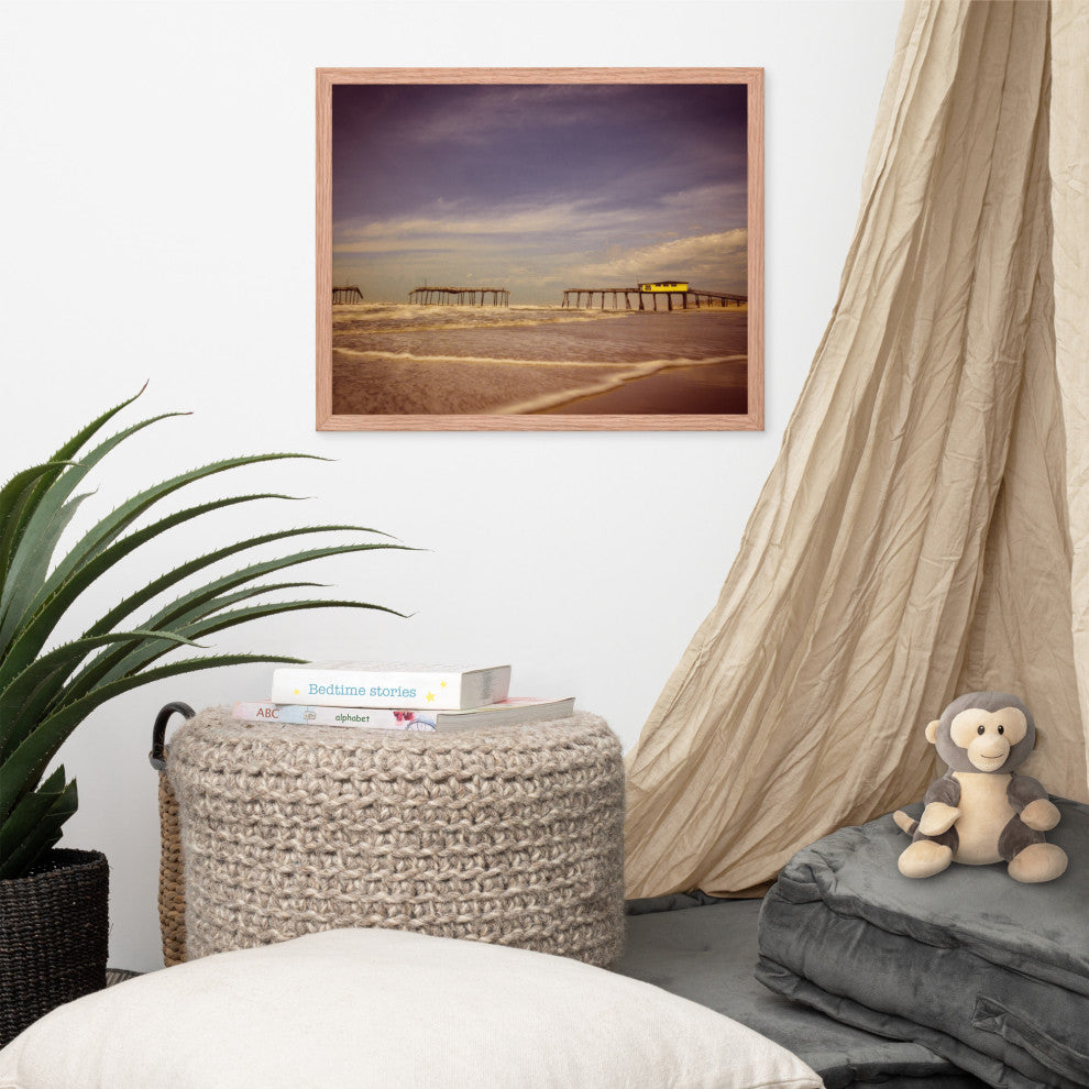 Aged View of Frisco Pier Coastal Framed Photo Paper Print, Red Oak, 16" X 20"