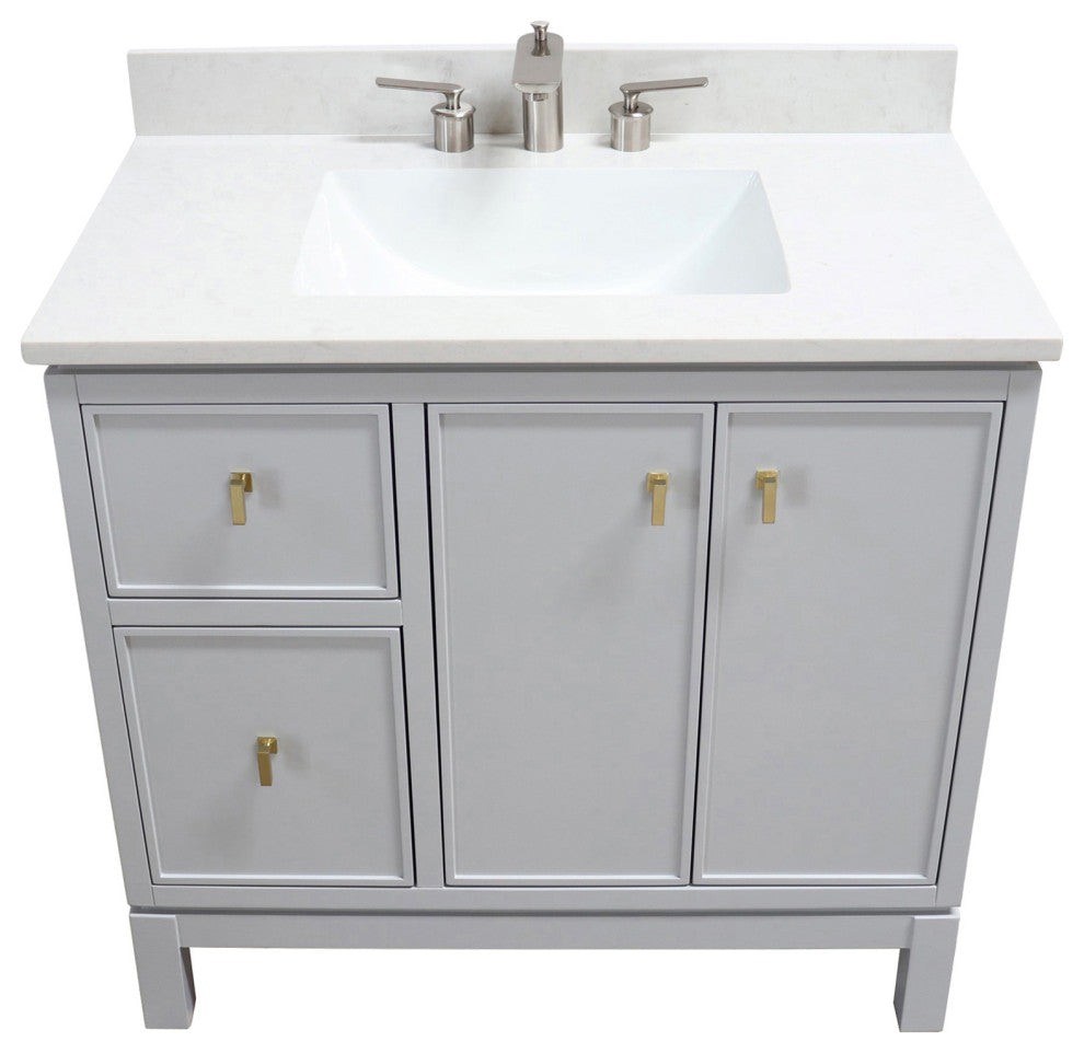 37" Single Sink Vanity, French Gray With Engineered Stone Top