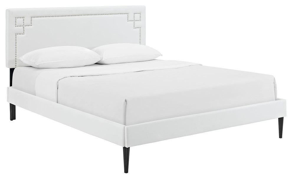 Modway Josie King Vinyl Platform Bed With Round Tapered Legs, White