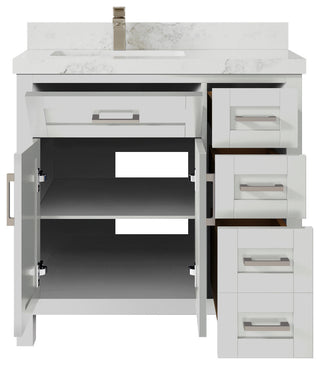 Cambridge 36 Left Offset Bath Vanity in Coventry Gray 2" Calacatta Nuvo
