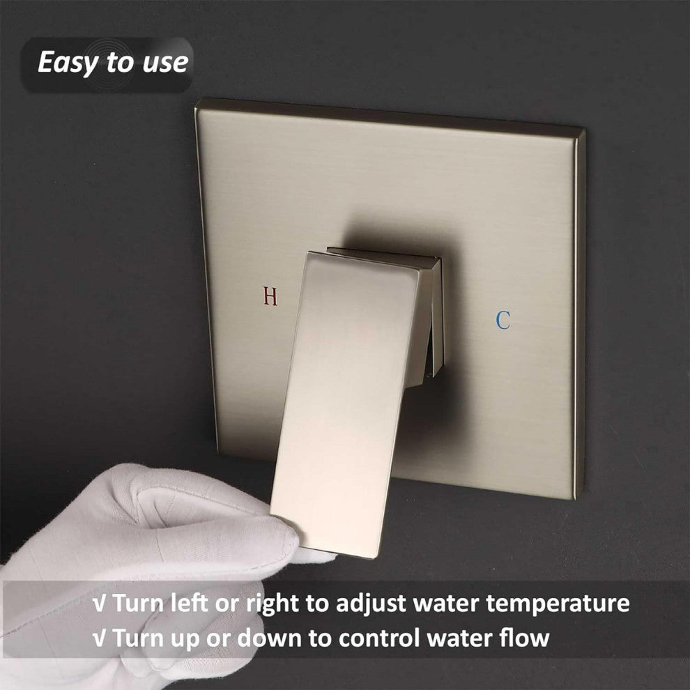 CASAINC 9" Wall Mounted Square Shower System Set Single Handle, Brushed Nickel
