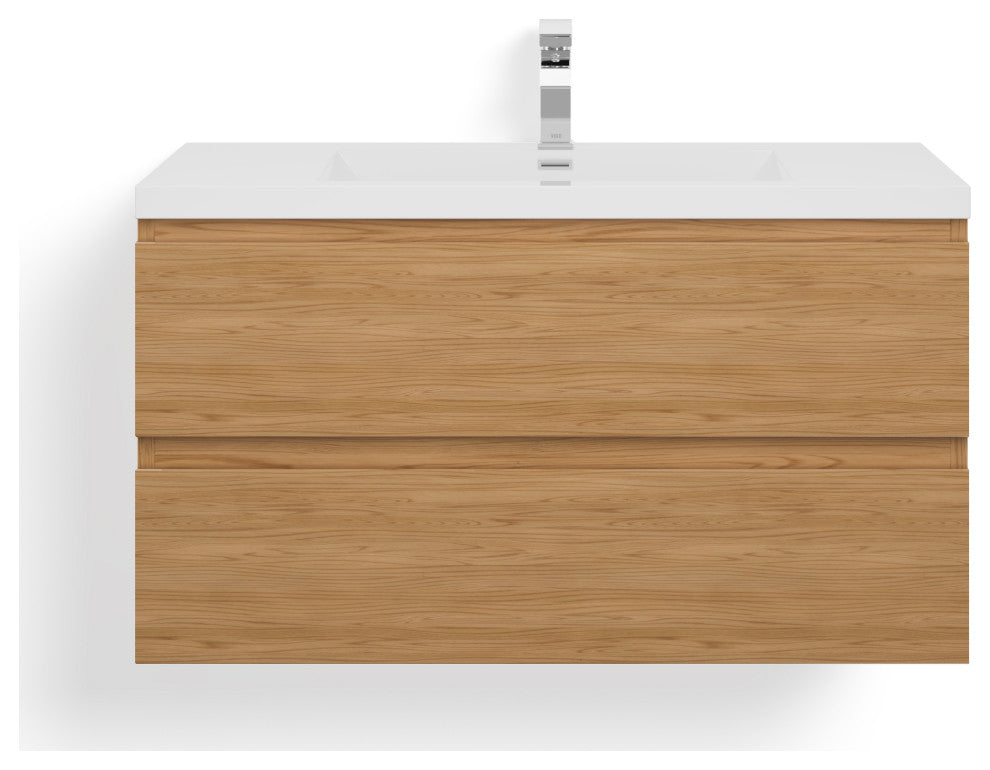 Beacon Bath Vanity, Natural Oak, 42", Single Sink, Wall Mount