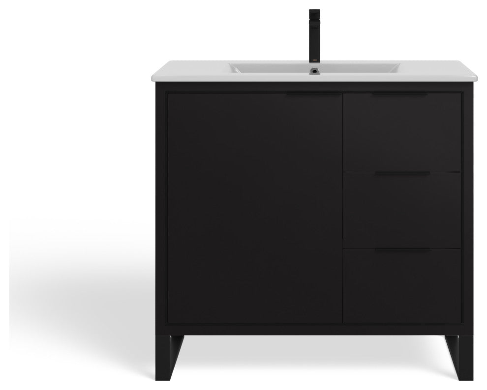 Bradford Bath Vanity, Black, 36", Black Hardware, Single Sink, Freestanding