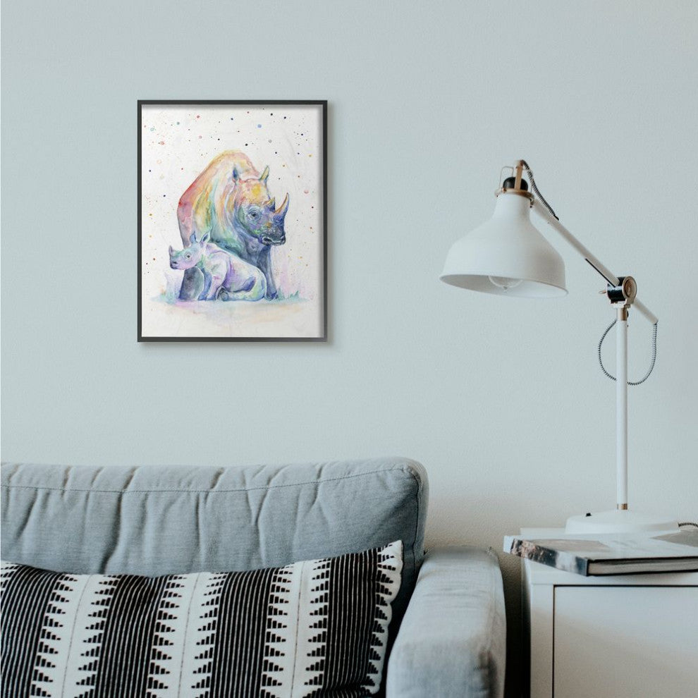 Stupell Industries Colorful Abstract Rhino Family Animal, 16 x 20