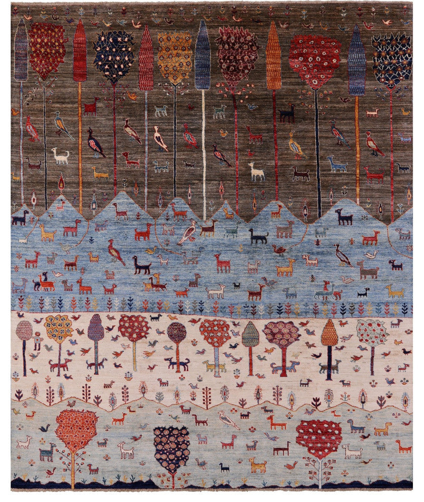 Tribal Persian Gabbeh Hand-Knotted Rug 8' 1" X 9' 9" Q8227
