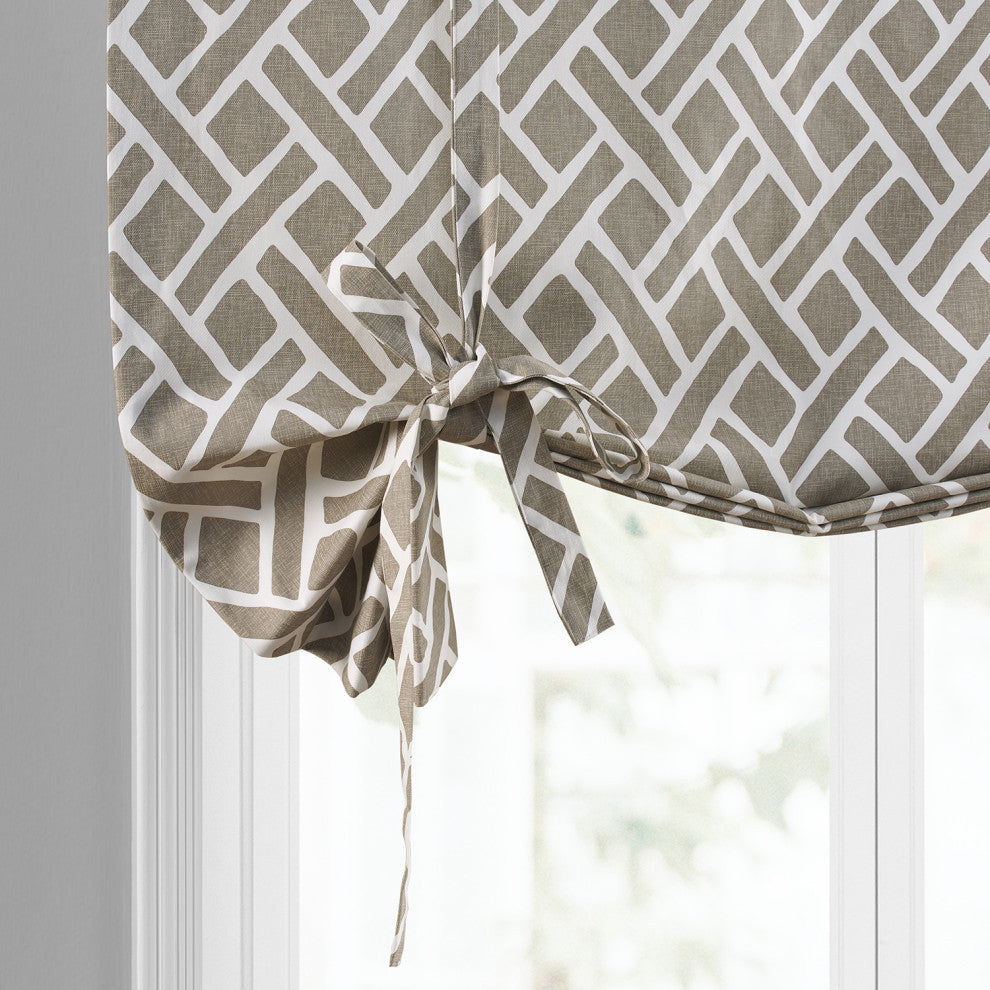 Martinique Printed Cotton Tie-Up Window Shade Single Panel, Martinique Taupe, 46w X 63l
