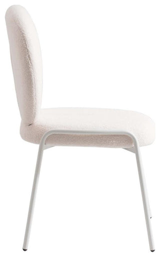 LeisureMod Celestial Modern Boucle Dining Side Chair in White Metal Frame White
