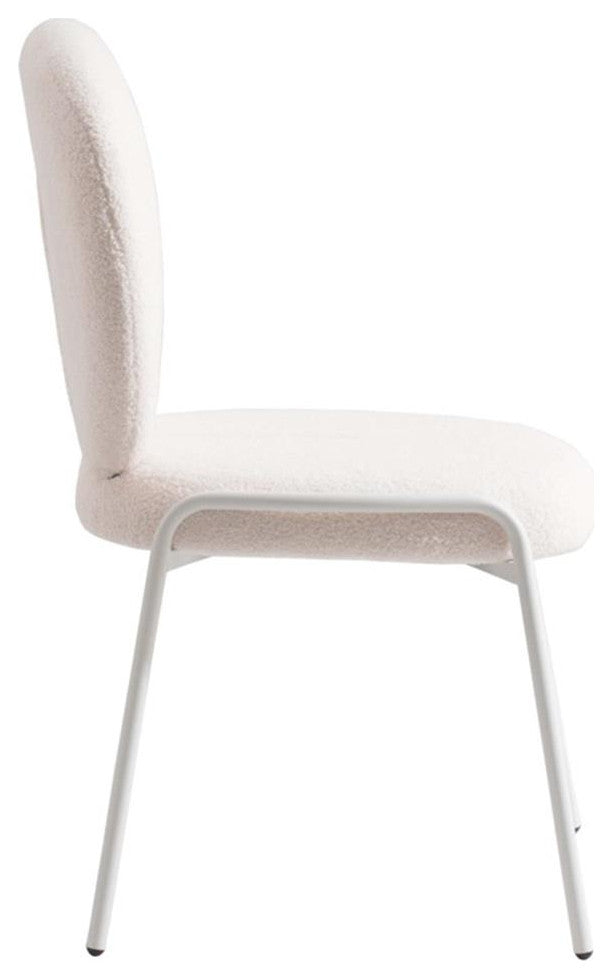 LeisureMod Celestial Modern Boucle Dining Side Chair in White Metal Frame White