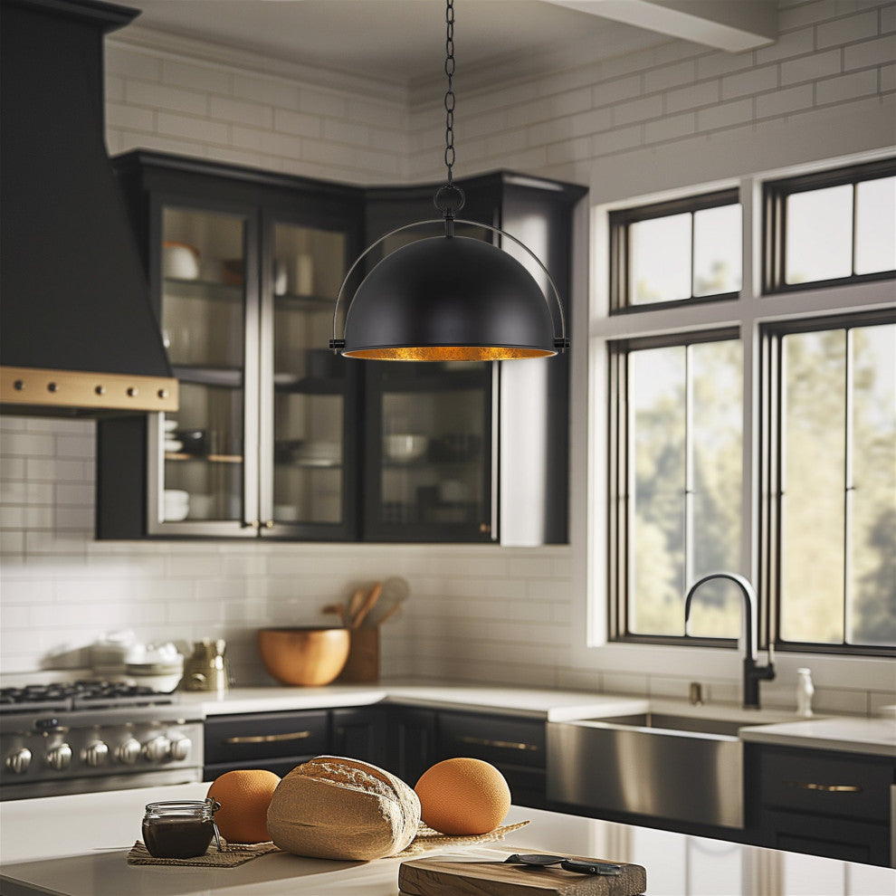 Kira Home Sulis 15" Pendant Light + Satellite Style Shade, Black