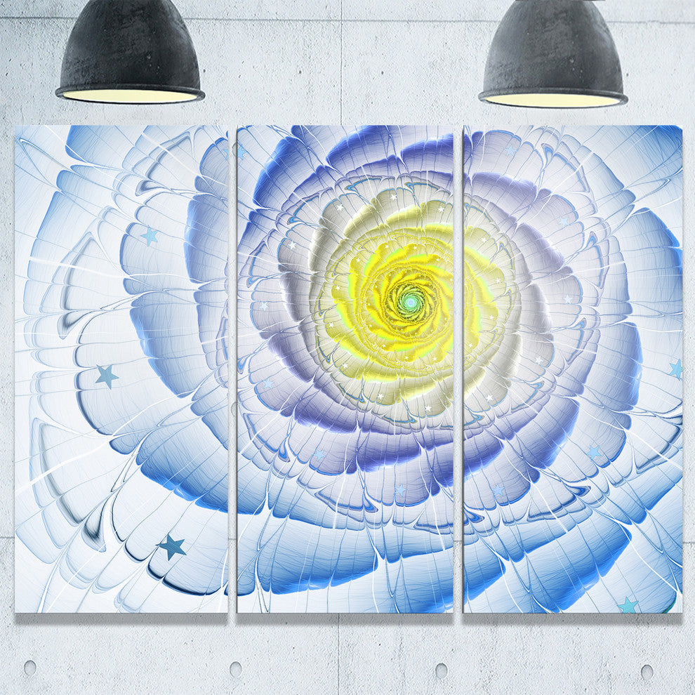 "Fractal Flower Blue Yellow Digital" Metal Wall Art, 3 Panels, 36"x28"
