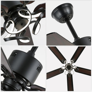 52" Modern Ceiling Fan with 5 Reversible Blades, Remote and LED Light, Black