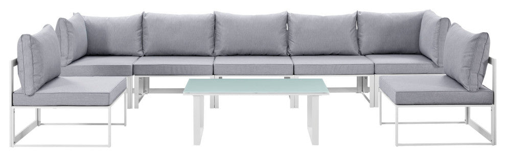 White Gray Fortuna 8-Piece Outdoor Patio Sectional Sofa Set