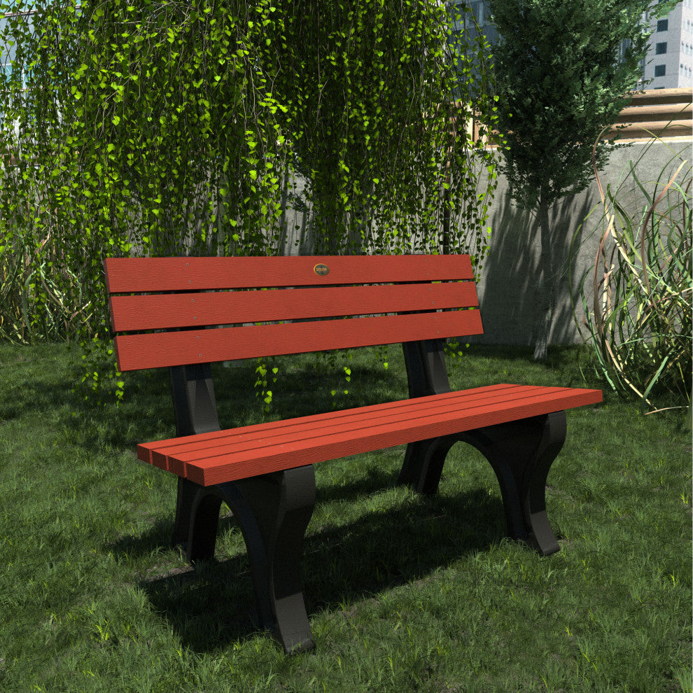Aurora Traditional 4' Park Bench, Weathered Acorn, Rustic Red