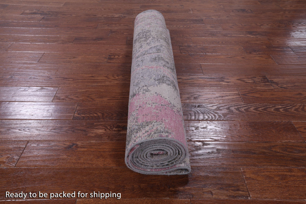 Modern Handmade Wool and Silk Runner Rug 3' 11" X 12' 1" Q9066