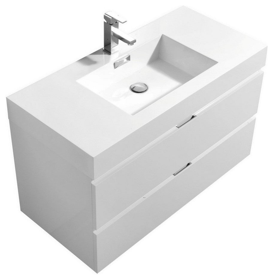 Bliss 40" High Gloss White Wall Mount Modern Bathroom Vanity