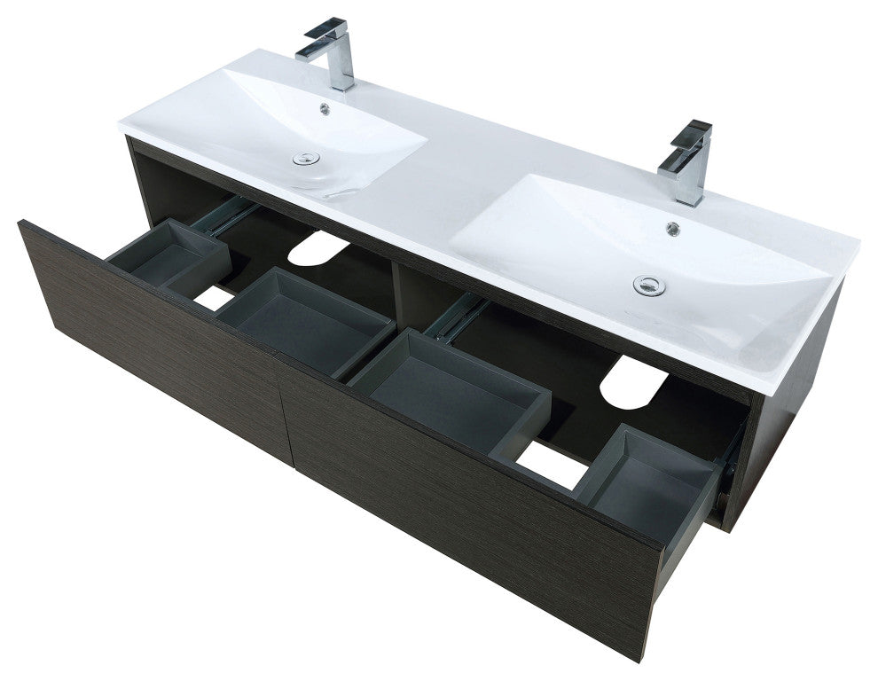 Sant 60 Iron Charcoal DB Vanity, Acrylic Top With Sinks, Gun Metal Faucet Set