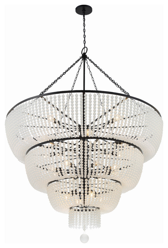Rylee 32-Light Matte Black Chandelier, Frosted Glass Beads