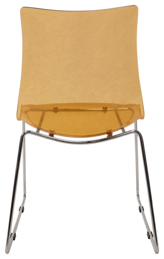 LeisureMod Lima Lucite Acrylic Dining Side Chairs, Set of 4, Amber
