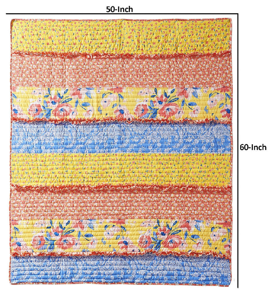 Benzara BM293444 Quilted Ruffled Throw Blanket, Polyester Fill, Multicolor