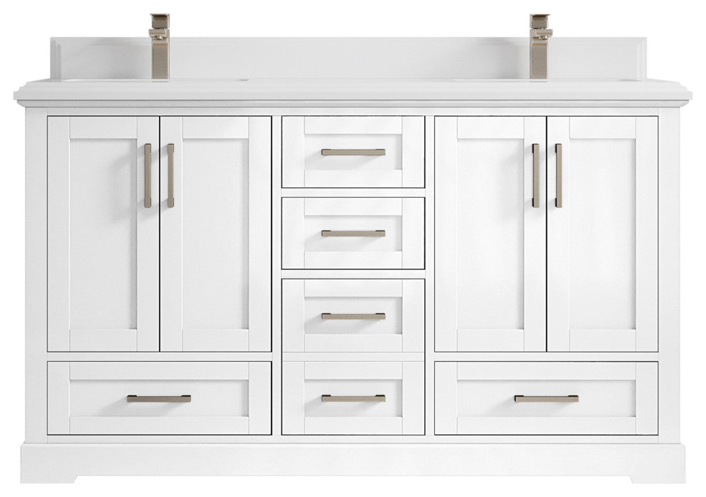 Boston 60 Double Bathroom Vanity in White 1.5" White Quartz