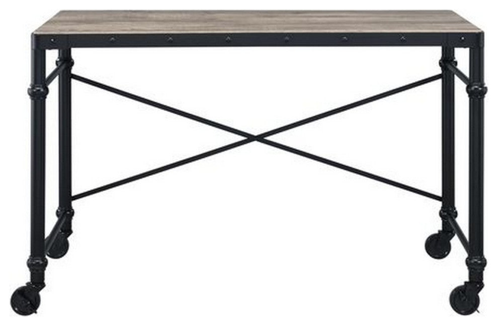 Benzara BM251312 Writing Desk With Casters and Nail Accents, Black