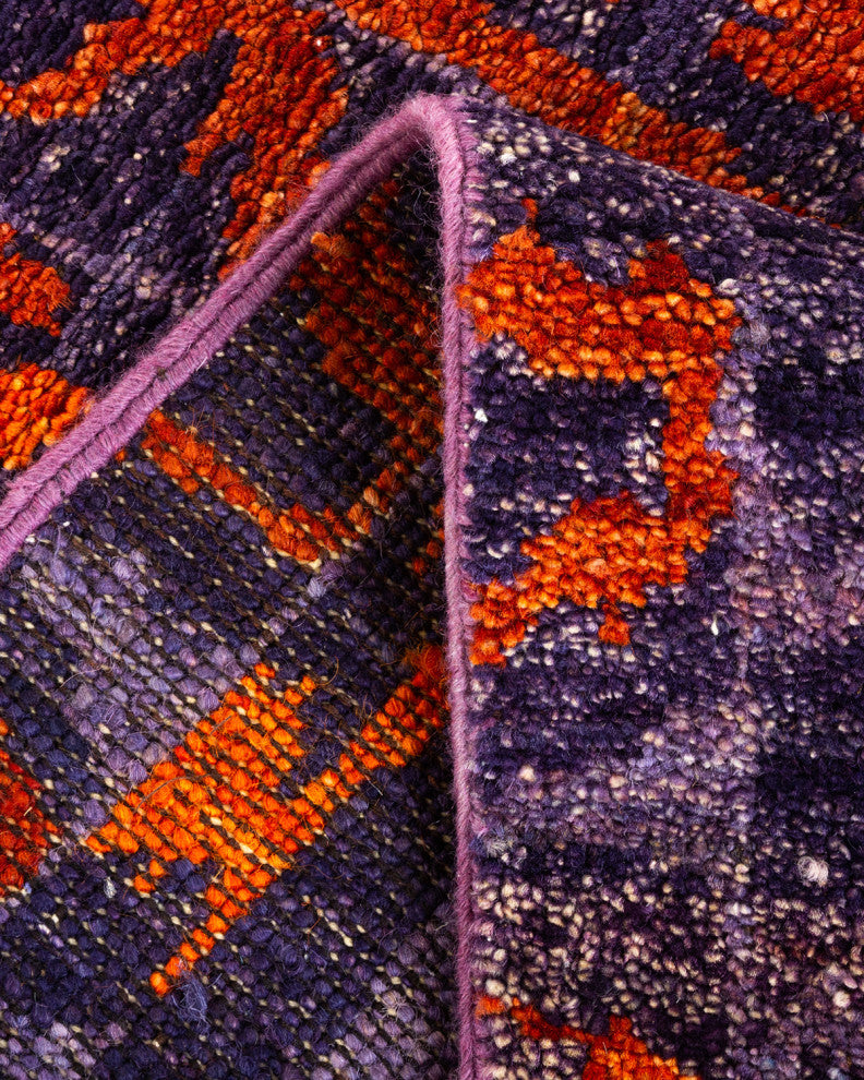 Modern, One-of-a-Kind Hand-Knotted Area Rug Purple, 2'7"x8'3"