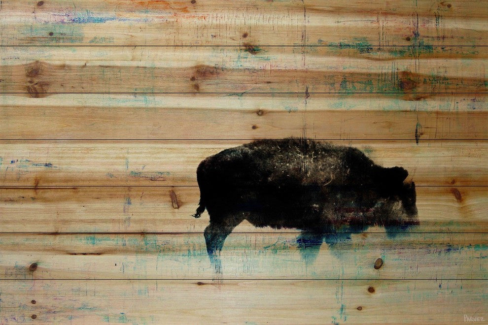 "The Buffalo Knows" Painting Print on Natural Pine Wood, 45"x30"