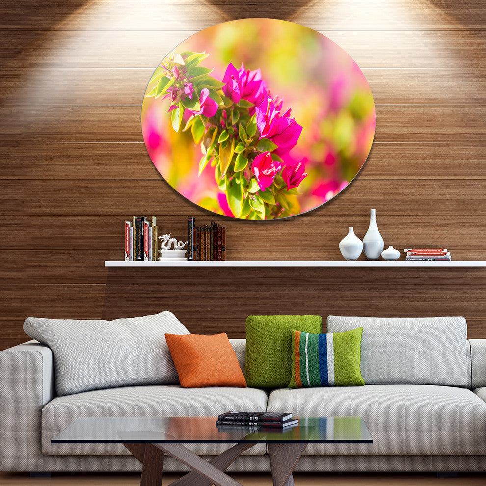 Beautiful Pink Bougainvillea Flowers, Floral Disc Metal Wall Art, 11"
