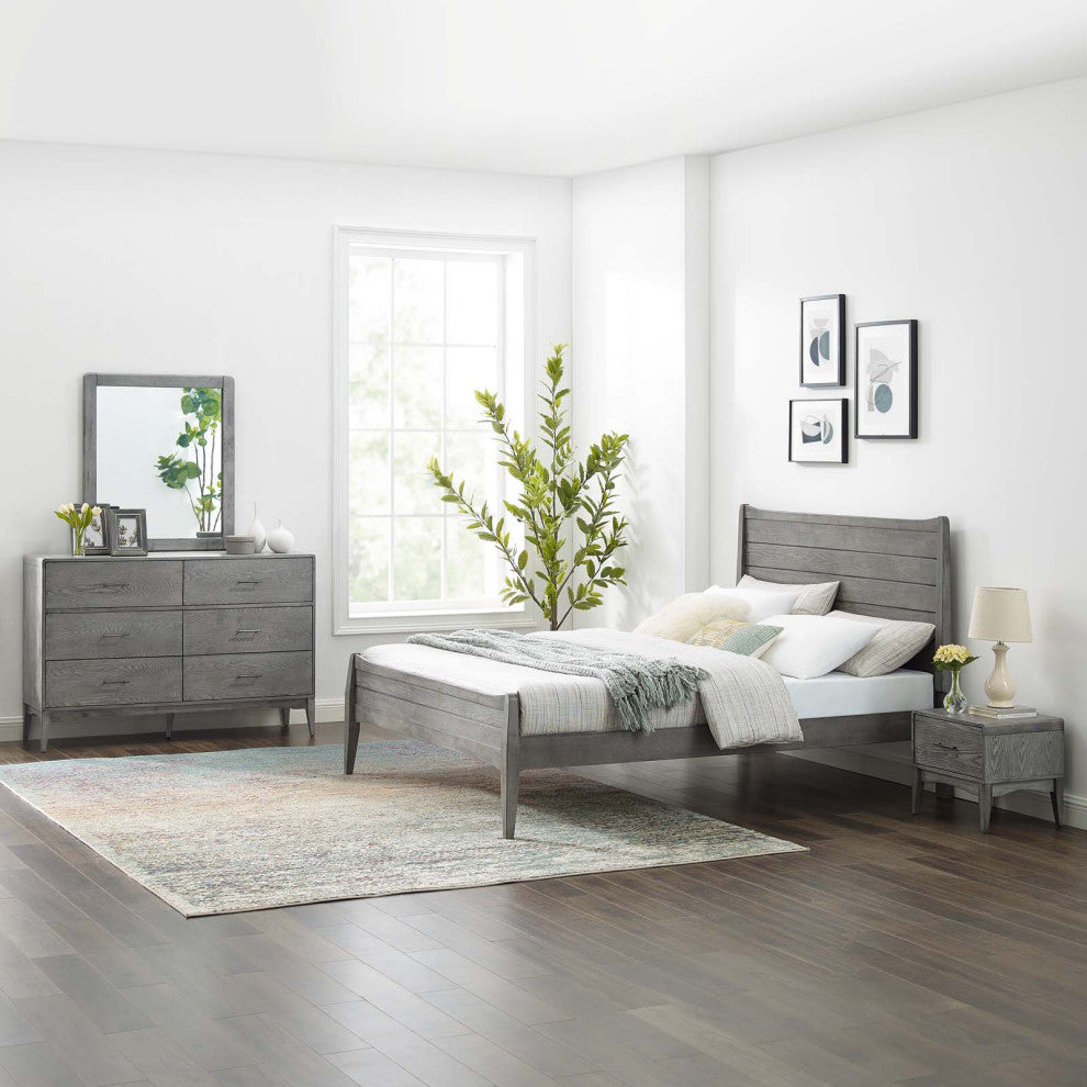 Platform Bed Chest Nightstand Set, Full Size, Wood, Gray, Modern Room