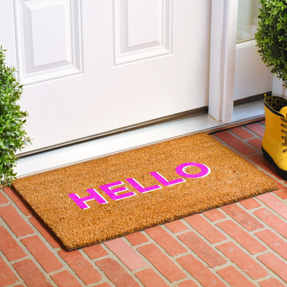 Calloway Mills Hello Pink-White Doormat, 24" X 36" X 0.60"