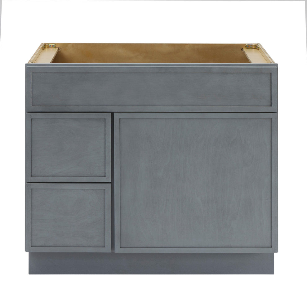 Vanity Art Birch Plywood Single Base Storage Cabinet, Smoky Gray, 36 Inch (Left Side Drawers)