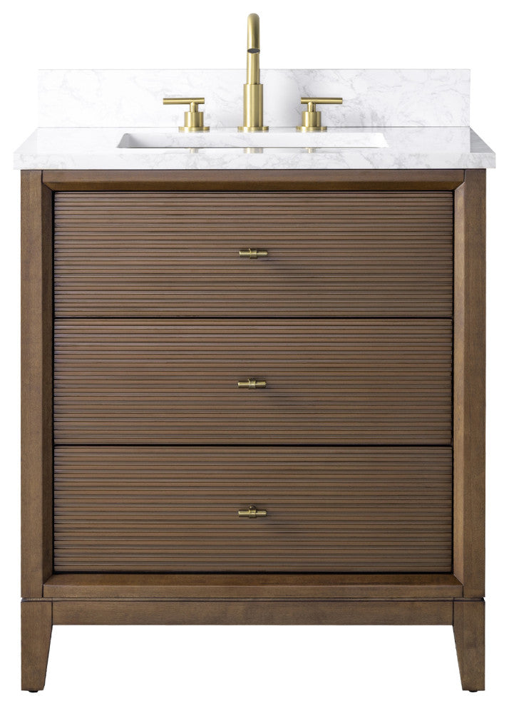 Vanity Art Bathroom Vanity with Engineered Marble Top and Sink, Walnut, 30", Golden Brushed