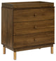 Gelato 3-Drawer Changer Dresser With Removable Changing Tray, Natural Walnut & Gold Feet