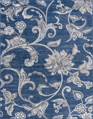 Garland Transitional Floral Navy Rectangle Area Rug, 7.6'x10'