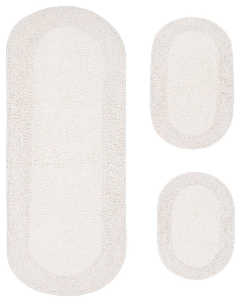 Double Ruffle Collection Bath Rugs Set, 3-Piece Set With Runner, Ivory