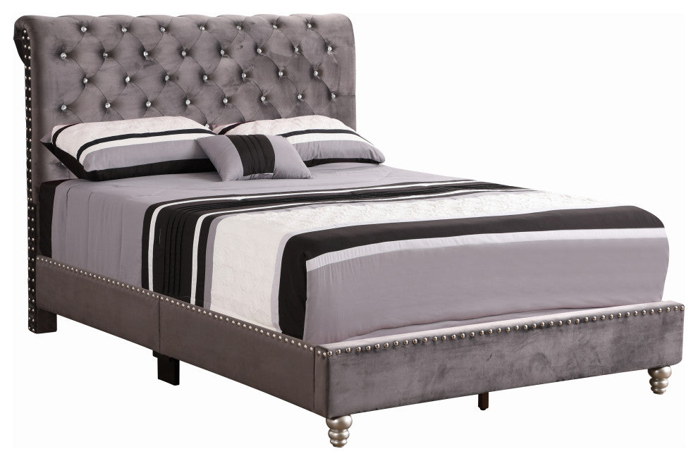 Princeton Tufted Upholstered Faux Leather Bed, Smoke Gray, Full