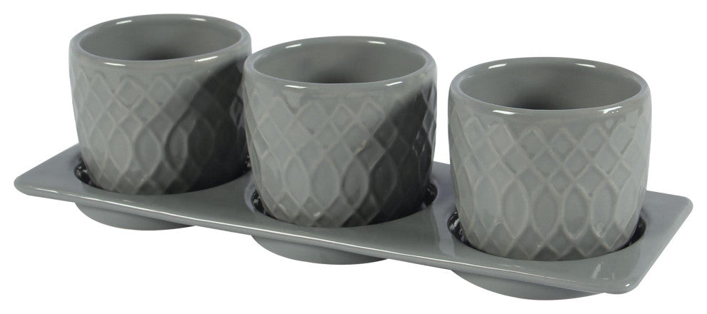 Dahlia Planter Set with Disk, Light Grey
