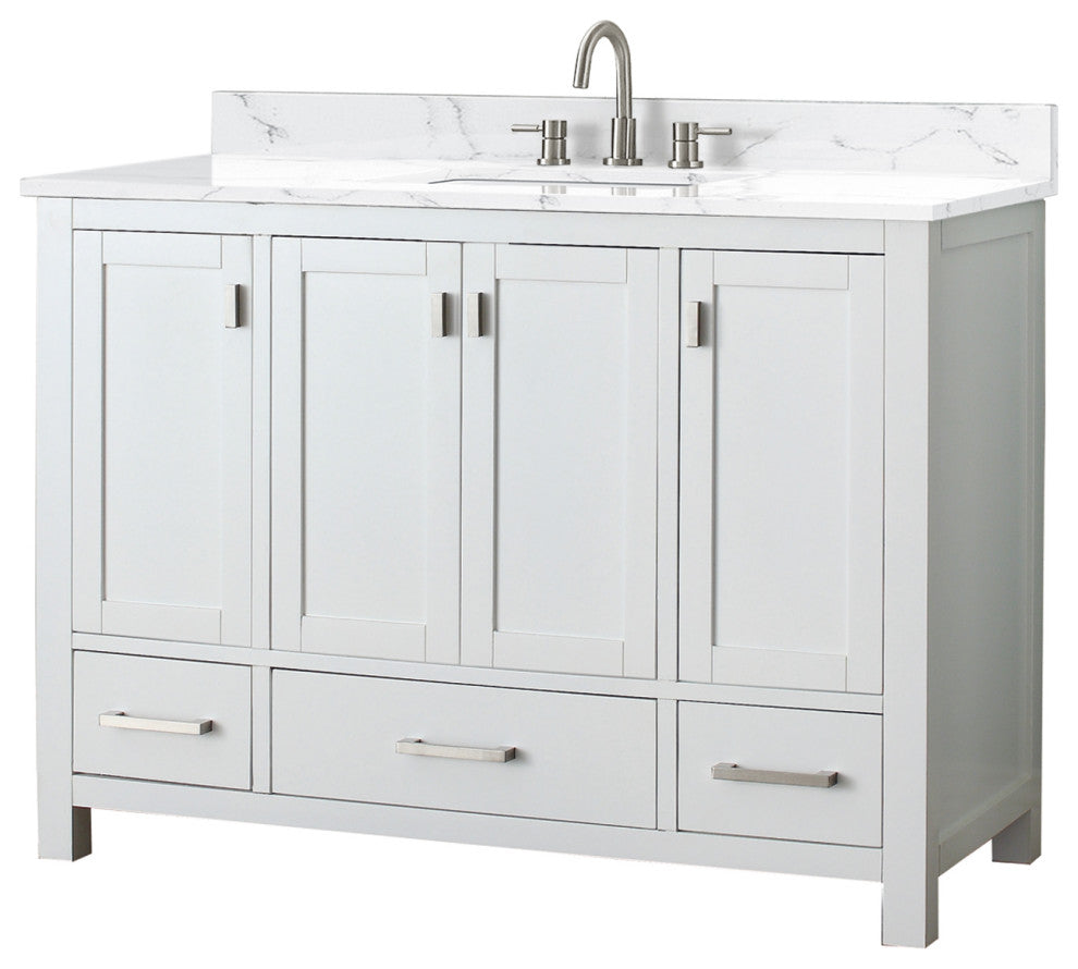 Avanity Modero 48" Vanity, White, Cala White Engineered Stone Top
