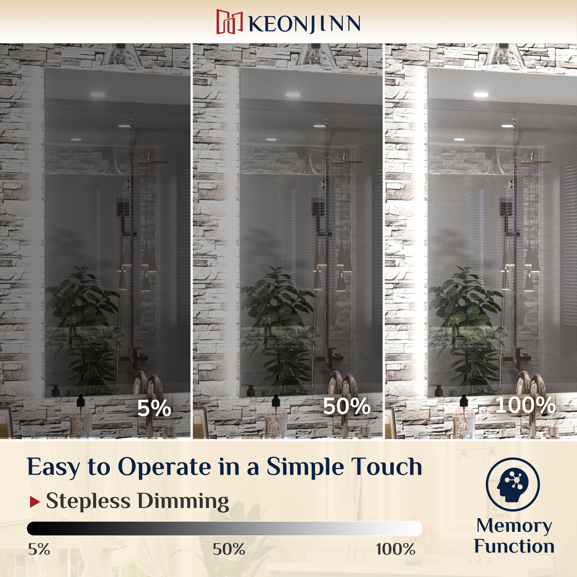 Backlit LED Mirror for Bathroom, Anti-Fog Dimmable, Silver, 36x28