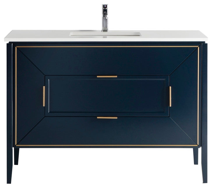 Vetro 48" Vanity With Quartz Counter Top, Gloss White , Navy Blue