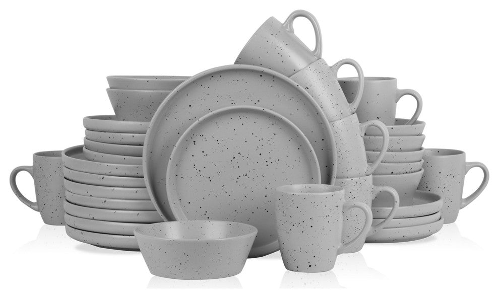 Stone Lain Jade Stoneware 32 Piece Dinnerware Set, Light Gray