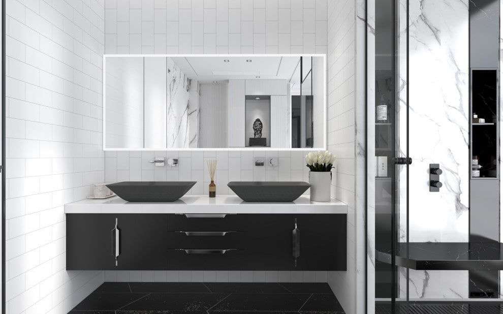 CastelloUSA Bonnie 22" Tempered Glass Crystal Rectangular Bathroom Sink, Black