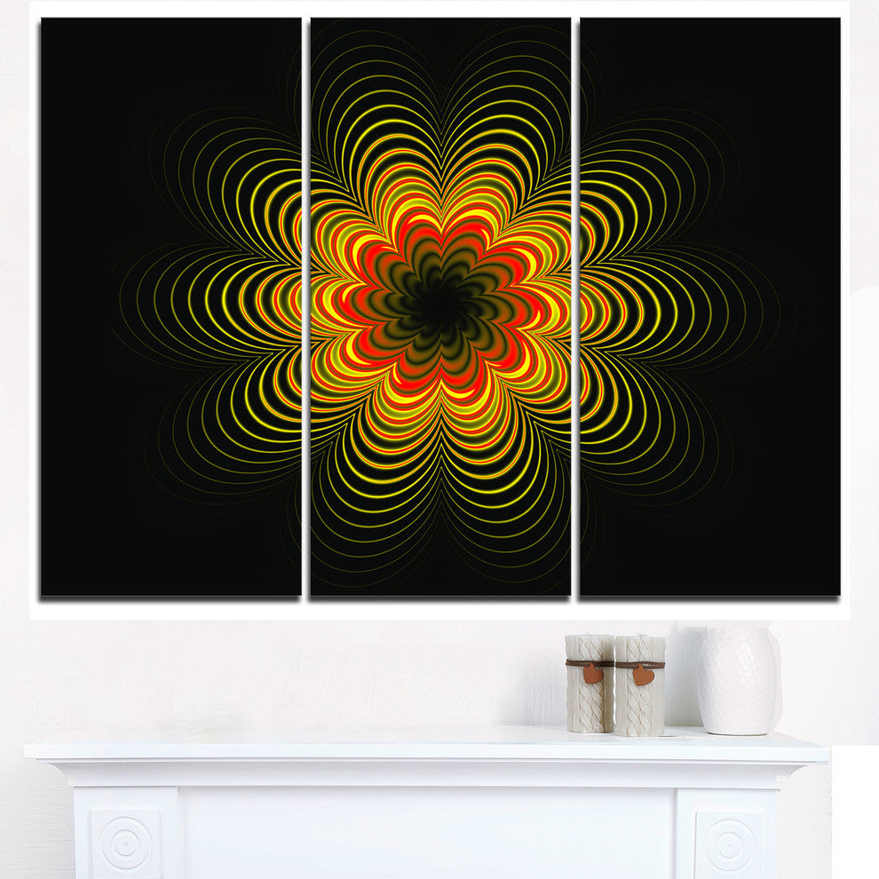 "Psychedelic Yellow Fractal Flower" Metal Wall Art, 3 Panels, 36"x28"