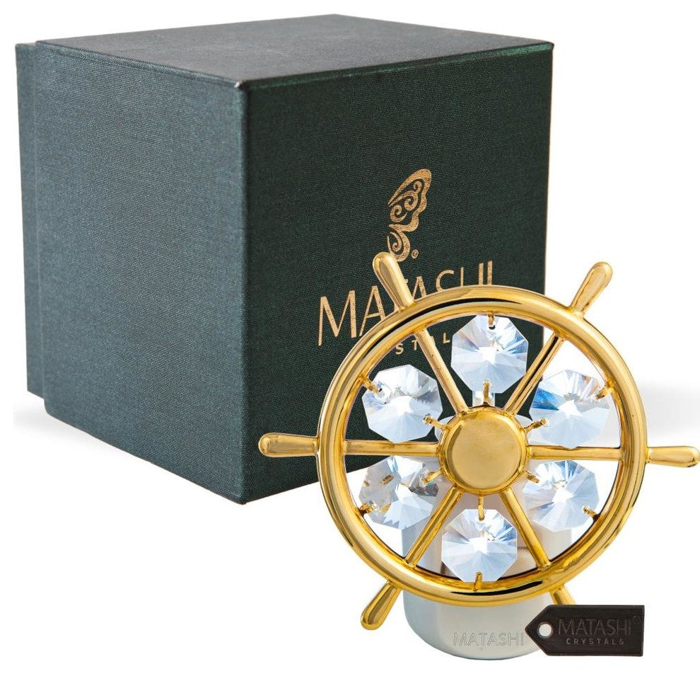 24K Gold Plated Crystal Studded Captains Wheel Night Light With White LED Bulb