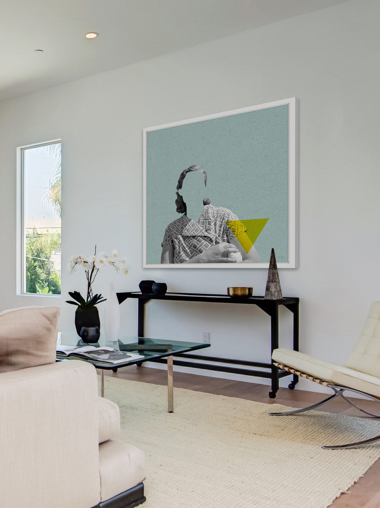 Marmont Hill, "No Face Rosa Triangulos" by Bengoa Vazquez Framed Painting, 18x18